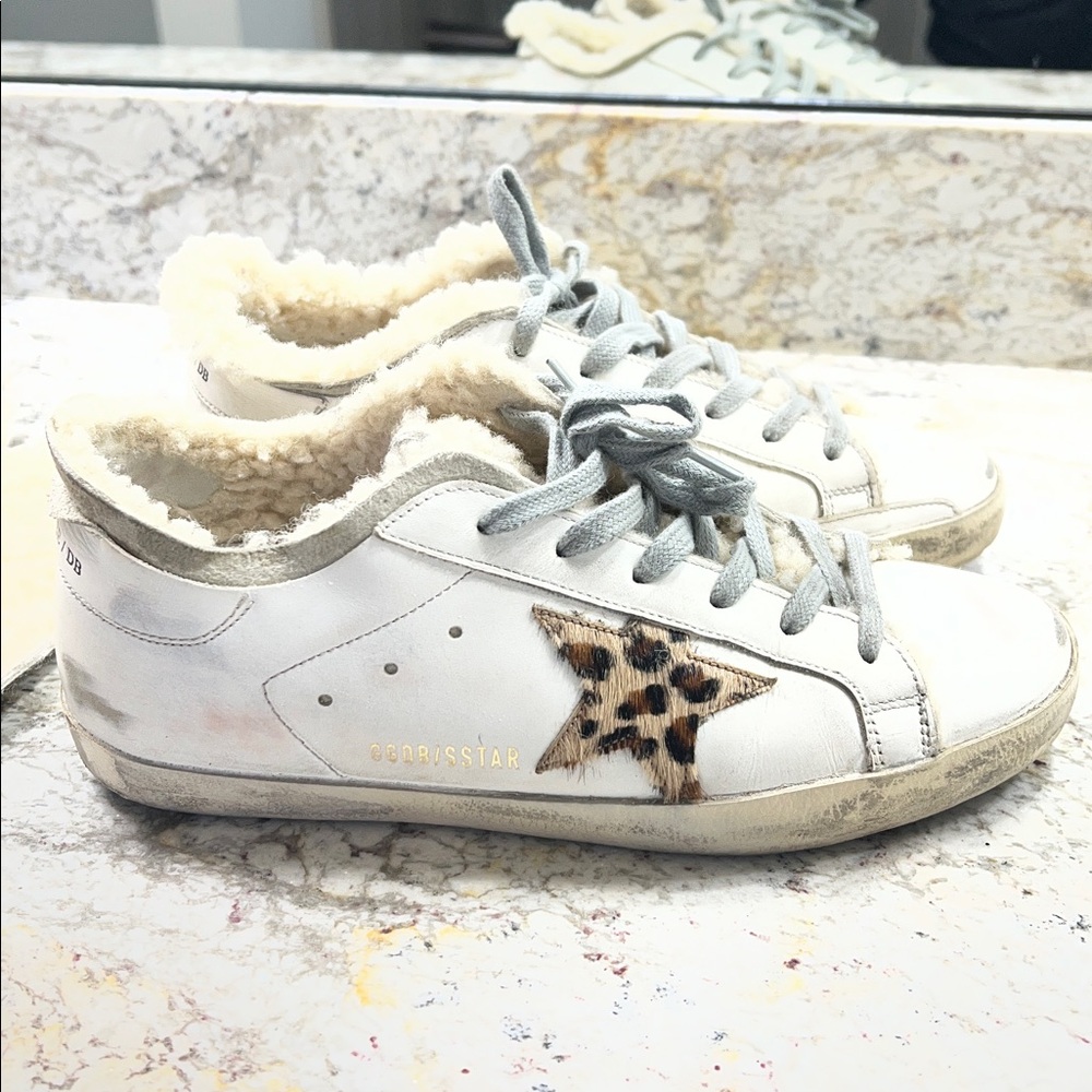 Golden Goose White Sneakers with Leopard star